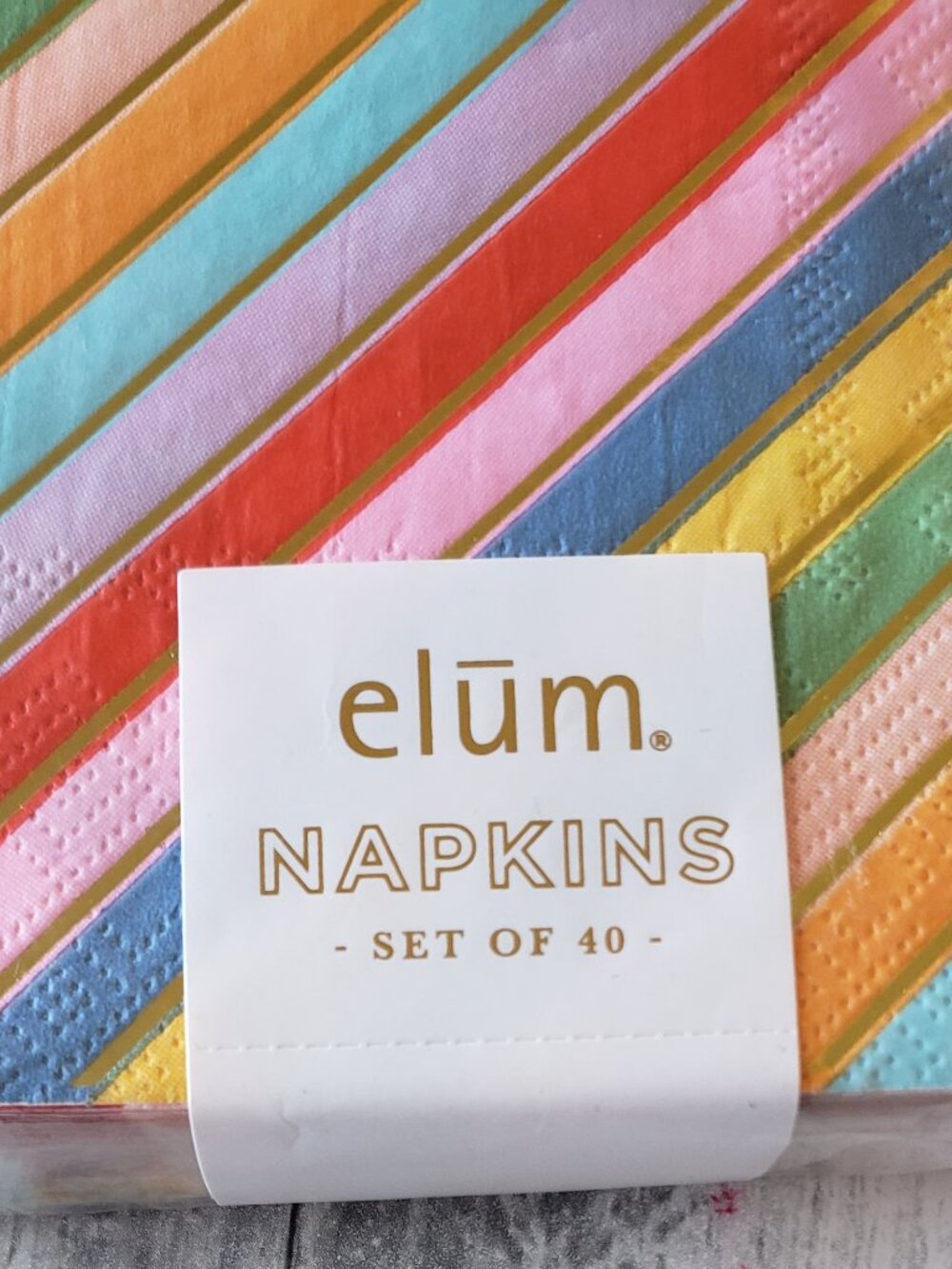 NWT - Elum Paper Napkins Striped with Gold Accents Set of 40